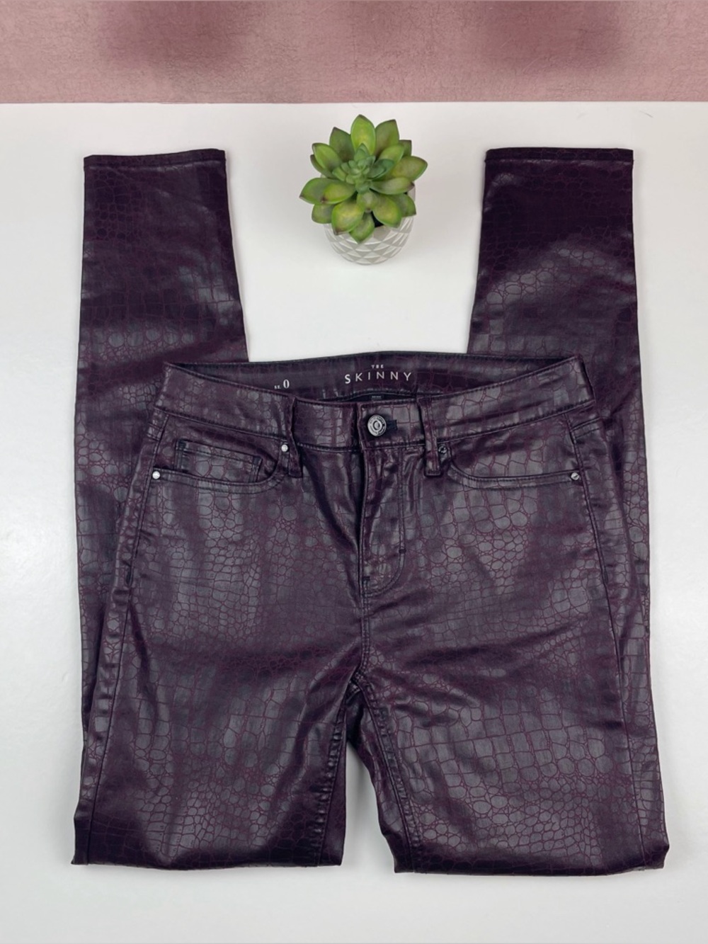 White House Black Market The Skinny Purple Faux Leather Snake Animal Print Pants
